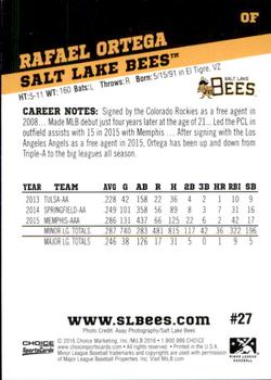 2016 Choice Salt Lake Bees #27 Rafael Ortega Back