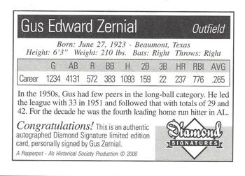 2006 Philadelphia Athletics Historical Society Diamond Signatures #NNO Gus Zernial Back