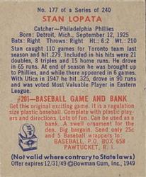 1949 Bowman #177 Stan Lopata Back