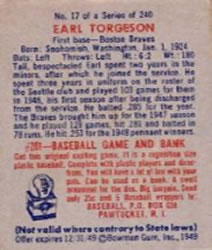 1949 Bowman #17 Earl Torgeson Back
