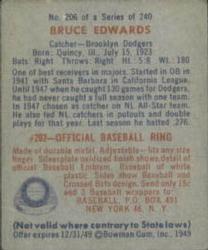 1949 Bowman #206 Bruce Edwards Back