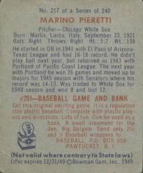 1949 Bowman #217 Marino Pieretti Back