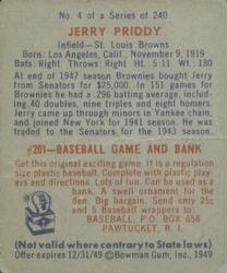 1949 Bowman #4 Jerry Priddy Back