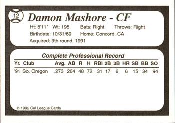 1992 Cal League All-Stars #12 Damon Mashore Back