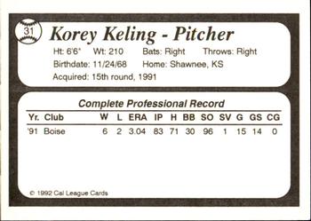 1992 Cal League All-Stars #31 Korey Keling Back