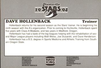 1994 Burger King Huntsville Stars #NNO Dave Hollenback Back