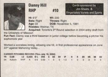 2004 Auburn Doubledays #13 Danny Hill Back