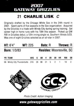 2007 Gateway Grizzlies #13 Charlie Lisk Back