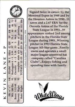 1994 Collect-A-Sport Rio Grande Valley WhiteWings #14 Kevin Lane Back