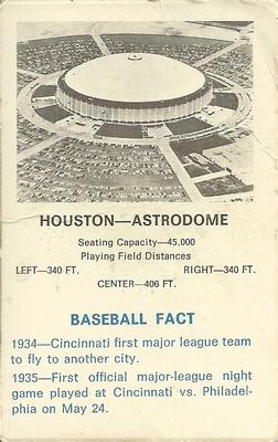 1969 Fleer Patches - Stadium Cards #NNO Houston-Astrodome Front