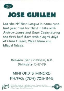 1996 Best Carolina League All-Stars 2 #20 Jose Guillen Back