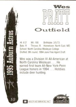 1995 Multi-Ad Auburn Astros #10 Wes Pratt Back
