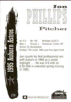1995 Multi-Ad Auburn Astros #19 Jon Phillips Back