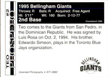 1995 Bellingham Giants #2 Teo Prospero Back