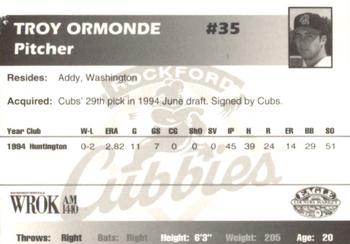 1995 Rockford Cubbies #NNO Troy Ormonde Back