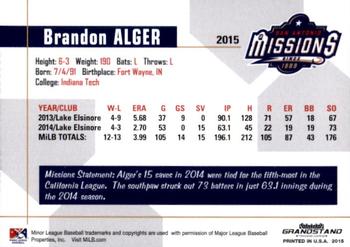 2015 Grandstand San Antonio Missions #1 Brandon Alger Back
