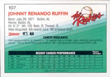 1992 Donruss The Rookies #107 Johnny Ruffin Back