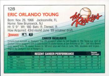 1992 Donruss The Rookies #128 Eric Young Back