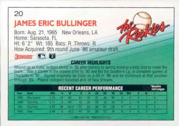 1992 Donruss The Rookies #20 Jim Bullinger Back