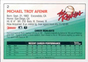 1992 Donruss The Rookies #2 Troy Afenir Back