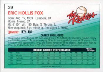1992 Donruss The Rookies #39 Eric Fox Back