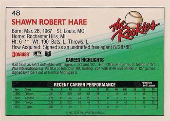 1992 Donruss The Rookies #48 Shawn Hare Back