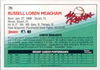 1992 Donruss The Rookies #76 Rusty Meacham Back
