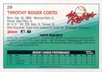 1992 Donruss The Rookies #29 Tim Costo Back