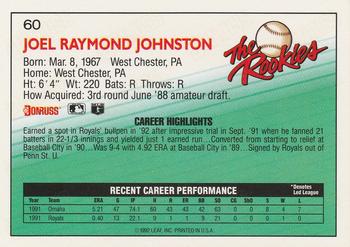 1992 Donruss The Rookies #60 Joel Johnston Back