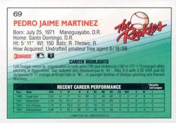 1992 Donruss The Rookies #69 Pedro Martinez Back