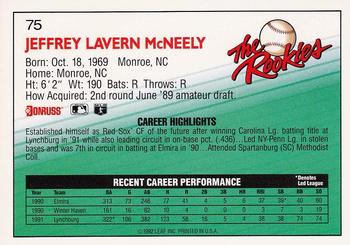 1992 Donruss The Rookies #75 Jeff McNeely Back