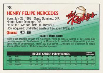 1992 Donruss The Rookies #78 Henry Mercedes Back