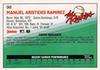 1992 Donruss The Rookies #98 Manny Ramirez Back