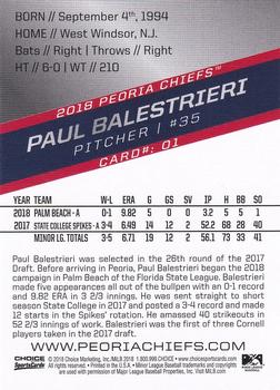 2018 Choice Peoria Chiefs #1 Paul Balestrieri Back
