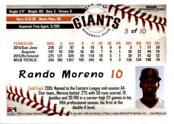 2016 Grandstand San Jose Giants Update #3 Rando Moreno Back