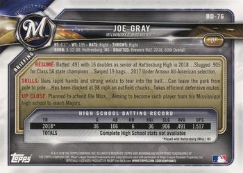 2018 Bowman Draft #BD-76 Joe Gray Back