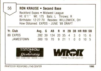 1990 Litho Center Rockford Expos #13 Ron Krause Back