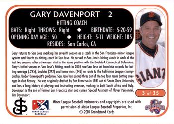 2010 Grandstand San Jose Giants #3 Gary Davenport Back
