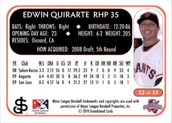 2010 Grandstand San Jose Giants #22 Edwin Quirarte Back