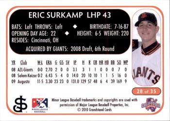 2010 Grandstand San Jose Giants #28 Eric Surkamp Back