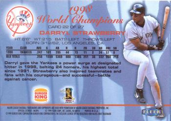 1999 Fleer Burger King New York Yankees #22 Darryl Strawberry Back