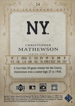 2005 SP Legendary Cuts #14 Christy Mathewson Back