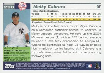 2005 Topps #298 Melky Cabrera Back