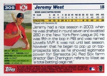 2005 Topps #305 Jeremy West Back