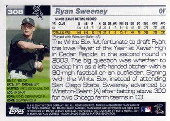 2005 Topps #308 Ryan Sweeney Back