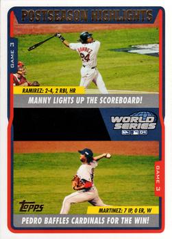 2005 Topps #733 Manny Lights Up The Scoreboard! / Pedro Baffles Cardinals For The Win! Front