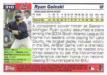 2005 Topps #310 Ryan Goleski Back