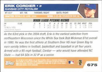 2005 Topps #675 Erik Cordier Back