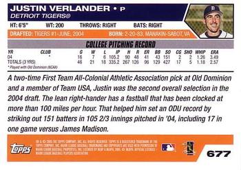 2005 Topps #677 Justin Verlander Back