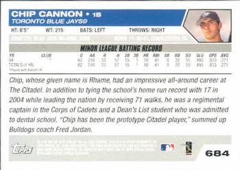 2005 Topps #684 Chip Cannon Back